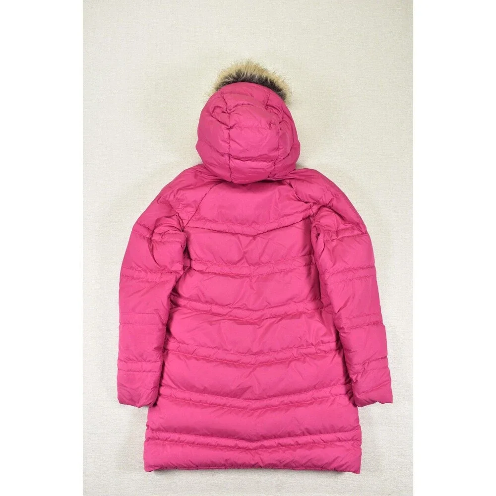 Marmot 700 Fill Down Parka Jacket Girls L Hot Pink Faux Fur Hooded Coat Puffer